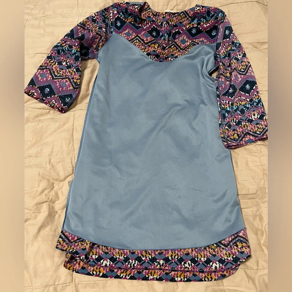 EVERLY-Notch V-Neck Shift Dress Purple Tile Print-Sz.M - Picture 13 of 14